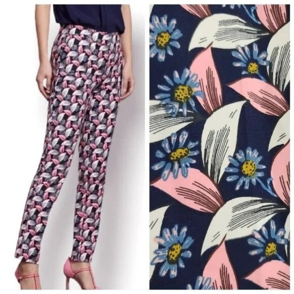 NWOT Boden Richmond Ankle Pant Slim Straight Floral Leaf Print Size 8P Navy Pink